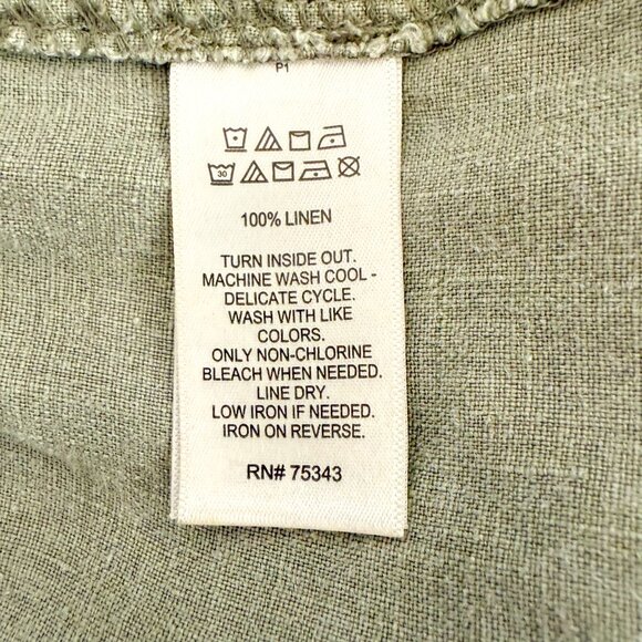 Nicole Miller New York 100% Linen Pull On Elastic Waist Pants Womens Large Green - Picture 5 of 6